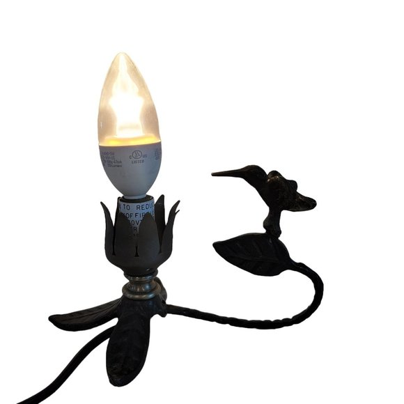 vintage brass humming bird flower lamp add a glass floral shade or use bare bulb - Picture 2 of 7